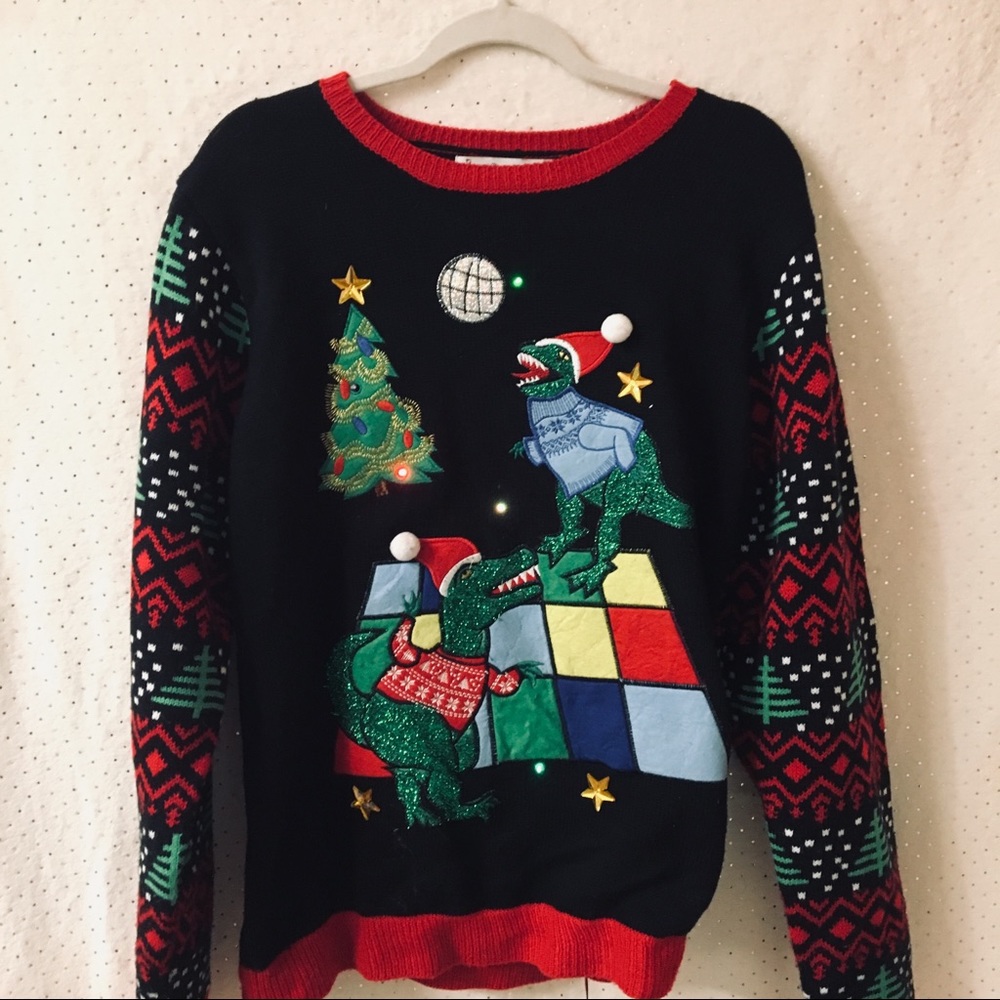 Light-Up Dinosaur Ugly Christmas Sweater